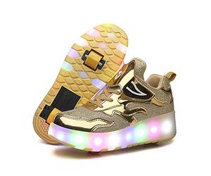 Unisex Boys Girls,Color-Full LED Light-UP,USB Rechargeable,Trainer Roller Skates Shoes with Single Double Wheels,Rear Wheel Retractable,Front Wheel Removable Trainers Sneakers
