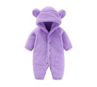 Unisex Boys Girls Hoodie Pyjamas Jumpsuit Solid-Coloured Simple Fall Winter Fuzzy Nightwear Thickened Thermal Loungewear Lightweight Comfortable Long-Sleeved Button Down Fleece (Purple, 3-6 Months)