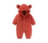 Unisex Boys Girls Hoodie Pyjamas Jumpsuit Solid-Coloured Simple Fall Winter Fuzzy Nightwear Thickened Thermal Loungewear Lightweight Comfortable Long-Sleeved Button Down Fleece (Red, 0-3 Months)