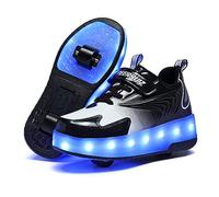 Unisex Boys Girls LED Trainer with Single Double Wheels,Roller Skates Shoes,Colorful Flash Light, Wheels Can Be Retracted Or Released,Lightweight Outdoor Sports Running Sneakers