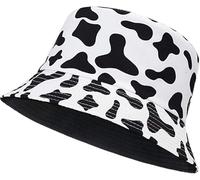Unisex Bucket Hats Reversible Double-Sided Fisherman Hat Solid Outdoor Beach Getaway Headwear Sunscreen Women Men Bucket Hat (Cow Black)