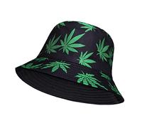 Unisex Bucket Hats Reversible Double-Sided Fisherman Hat Solid Outdoor Beach Getaway Headwear Sunscreen Women Men Bucket Hat (Leaf Black)