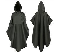 Unisex Cape with Hood, Halloween Costume Hooded Cape Yard Style Cape with Buttons Loose Wool Fabric Coat Renaissance Cape Jacket Gothic Gown Medieval Fancy Dress for Adults Halloween Party