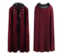 Unisex Cape with Hood, Templar Knight Costume, Wool Fabric Cape Faux Fur Victorian Coat Renaissance Cape Jacket Gothic Capelet Medieval Samurai Role Play Fancy Dress for Halloween Party