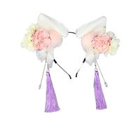 Unisex Cartoon Ears Shape Headband With Flower Decors Hair Hoop Makeup Live Broadcast Party Headpiece
