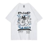 Unisex Cartoon T-Shirts Harajuku Kawaii Cat Letter Printed Short Sleeve Tees Couple Loose Clothes Y2K Tops Clothing, White, S