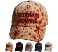 Unisex Casual Dark Blood Stain Hat Problem Solved Hat Embroidered Baseball Men Ball Cap Halloween Horror Costume Prop for Men Women Halloween Use (Beige-A)