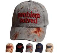 Unisex Casual Dark Blood Stain Hat Problem Solved Hat Embroidered Baseball Men Ball Cap Halloween Horror Costume Prop for Men Women Halloween Use (Gray)