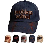 Unisex Casual Dark Blood Stain Hat Problem Solved Hat Embroidered Baseball Men Ball Cap Halloween Horror Costume Prop for Men Women Halloween Use (Navy)