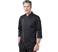Unisex Chef Jacket Coat Short Sleeve Workwear Summer Restaurant Hotel Breathable Work Uniform Zipper Chef Uniform for Food Services Kitchen,Cooking,Bistro,Black,M