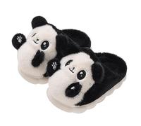 Unisex Child Cute Fuzzy Cartoon Panda Slippers Faux Fur Warm Cozy Thick Sole Panda Shoes for Boys Girls Black