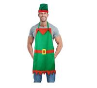 Unisex Christmas Apron Novelty Festive Chef Elf Christmas Kitchen Apron with Elf Hat