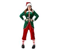 Unisex Christmas Costume Adult 6 Velvet Santa's Helper Holiday Cosplay Outfit (Green, M)