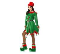 Unisex Christmas Elf Costume 6 Pieces Velvet Dress Belt Stockings Hat Shoes Socks Christmas Carnival Ideal for Cosplay Events and Parties