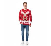 Unisex Christmas Jumper Mens Womens Ladies Xmas Sweater Novelty Reindeer Snowflake Knitwear Light Up Option Winter Festive Vintage Style Premium Warm Acrylic-Red-Rudolph Mens M