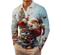 Unisex Christmas Long Sleeve Polo Shirt, Polyester Button Down Collar, Relaxed Fit, Casual Sport Golf Wear, Modern Style, Machine Washable (UK, Alpha, XXL, Regular, Regular, Style 5)