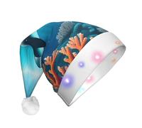 Unisex Christmas New Year Adult Hat, New Year Christmas Party Gift, Whales under the sea Plush Santa Hat with LED Light