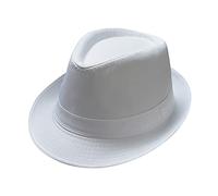 Unisex Classic 20s Trilby Fedora Hat with Band Casual Jazz Cap Manhattan Short-Brim Structured Gangster Panama Wedding Dress Up Jazz Caps White