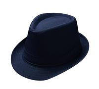 Unisex Classic 20s Trilby Fedora Hat with Band Casual Jazz Cap Manhattan Short-Brim Structured Gangster Panama Wedding Dress Up Jazz Caps Navy