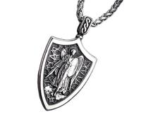 Unisex Classic Angle Saint Micheal Cross Amulet Pendant, Stainless Steel Saint Archangel Shield Necklace, Retro Religious Jewelry Accessories