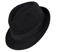 Unisex Classic Fedora Hat Manhattan 1920s Short-Brim Panama Jazz Hats for Men Women, Black/Broadband, M
