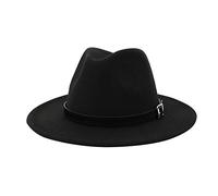 Unisex Classic Fedora Hats Belt Buckle Wide Brim Solid Color Cotton Autumn Winter Jazz Caps Wedding Formal Occasion Church Hat for Women Men Black