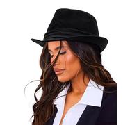 Unisex Classic Manhattan-Gangster-Fedora-Hat Short-Brim Trilby Hat - Women Men Wool Felt Winter Structured Hat with Band(S/M), Black-hat, M