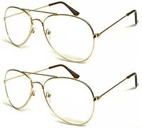 Unisex Classic Pilot Style Double Bridge Metal Reading Glasses Small Shape Design R293 Specs (2 Pairs Gold, +125 Magnification)