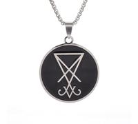 unisex Classic Rune Satan Lucifer Church Logo Necklace with Textured Pattern Jewelry Gift for Men and Women