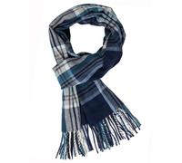 Unisex Classic Tartan Plaid Winter Scarf - Warm Soft Cashmere Feel Check Pattern Fringe Wrap Scarves for Men Women, Navy Blue Plaid, 78.74" × 14.57"