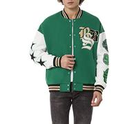 Unisex College Jacket in Retro Style, Stylish Varsity Jacket with Embroidery for Leisure and Streetwear, Green - White, XL