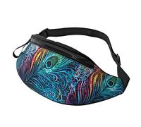 Unisex Colorful Peacock Feather Print Belt Bag, Adjustable Strap Waist Bag Crossbody Bag for Travel Hiking Sports