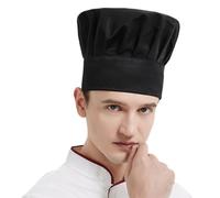 Unisex Cook Hat, Elastic Band Adjustable Flat Top Cooking Hat Restaurant Pastry Baker Costume Cap for Bakers/Catering/School/Hotel Dining Room Kitchen(Black,Size:Numeric_6_and_3_Quarters)