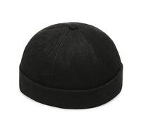 Unisex Corduroy Docker Hat - Rolled Cuff Brimless Beanie Sailor Cap with Metal Buckle Adjustable Retro Skullcap Work Beanie Harbour Hat for Mens Womens (1pcs,Black)