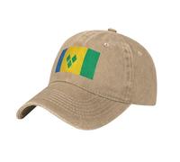 Unisex Cotton 6 Panel Saint Vincent and the Grenadines National Flag Baseball Hat, Adjustable Breathable Summer Sun Visor Hat, Trucker Cap Outdoor Sport Hats,Sand