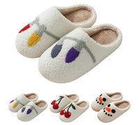 Unisex Cotton Slippers Lightweight Plush Lined Slides Funny Graphic Print Warm House Shoes for Men & Women Casual Plush Flat Bottom Slippers Winter Warm Slip On Open Back Shoes