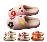 Unisex Cotton Slippers Lightweight Plush Lined Slides Funny Graphic Print Warm House Shoes for Men & Women Casual Plush Flat Bottom Slippers Winter Warm Slip On Open Back Shoes