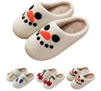 Unisex Cotton Slippers Lightweight Plush Lined Slides Funny Graphic Print Warm House Shoes for Men & Women Casual Plush Flat Bottom Slippers Winter Warm Slip On Open Back Shoes