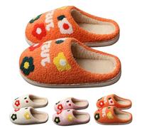 Unisex Cotton Slippers Lightweight Plush Lined Slides Funny Graphic Print Warm House Shoes for Men & Women Casual Plush Flat Bottom Slippers Winter Warm Slip On Open Back Shoes