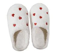 Unisex Couple Valentine's Day Heart Pattern Slipper Woman Man Winter Warm Slippers Soft Slippers Comfortable Slippers Non-Slip House Slippers Plush Slippers, 01 White, 7 UK