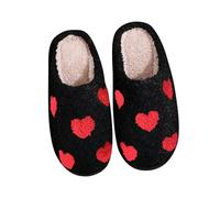 Unisex Couple Winter Warm Heart Pattern Slippers Men Women Valentine's Day Mules Slippers Soft Slippers Comfortable Slippers Non-Slip House Slippers Plush Slippers, 01 Black, 9.5 UK