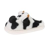 Unisex Cow Slippers Cute Plush House Shoes Warm Indoor Winter Black