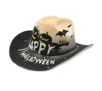 Unisex Cowboy Hat Painted Wide Brim Trilby Fedora Cap Headwear Disco Jazz Dance Trilby Hat Headpiece Western Cowgirl Outfits Adult Christmas Halloween Cosplay Fancy Dress Party Costume Accessory
