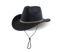 Unisex Cowboy Hat with Strap, Wide Brim Felt Hat for Outdoor Western Style, Ideal for Men and Women, Cowboy Hat Accessories, Black