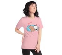 Unisex Cozy Dreams: Bubu and Dudu Peach & Goma Kawaii Japanese Cartoon T-Shirt, Pink, Large