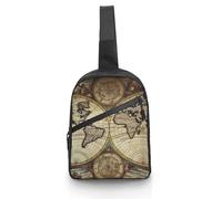 Unisex Crossbody Bag Lightweight Foldable Chest Bag Ancient Map World Globe Sling Bag for Travel, Hiking