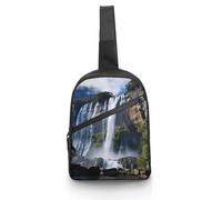 Unisex Crossbody Bag Lightweight Foldable Chest Bag Beautiful Waterfall Sling Bag for Travel, Hiking