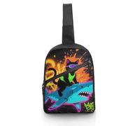 Unisex Crossbody Bag Lightweight Foldable Chest Bag Blacklight Cat Riding Shark Sling Bag for Travel, Hiking
