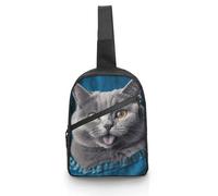 Unisex Crossbody Bag Lightweight Foldable Chest Bag Blue Cat Sling Bag for Travel, Hiking