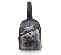 Unisex Crossbody Bag Lightweight Foldable Chest Bag Blue Cat Sticking Out Tongue Sling Bag for Travel, Hiking
